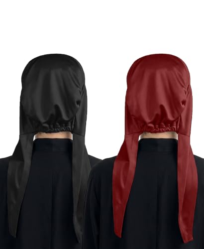Image of Mehar Women's Hair Ponytail Cap Set of 2 | Soft Stretchable Polyester Hijab Inner Cap | Adjustable Tie-Back | Scarf & Helmet Inner | One Size Fits All