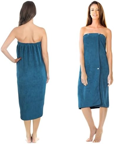 Jokisa Saunakilt Damen, Saunahandtuch mit Knöpfen–Saunatuch Damen aus 400 g/m² Mikrofaser, mit Taschen und Gummiband, Handtuchkleid Geeignet für Sauna, Badezimmer, Schwimmbad (Blue