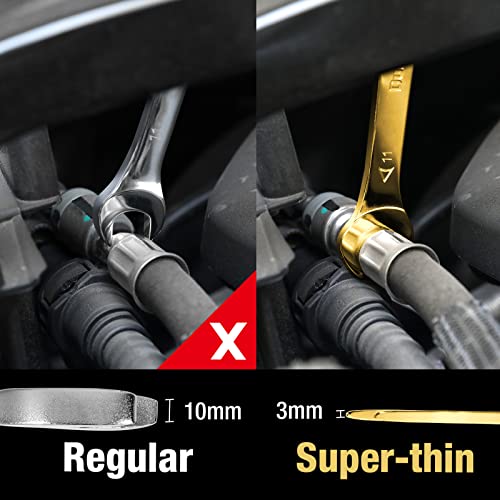 Image of DURATECH Super-Thin Open End Wrench Set, 8-Piece, Metric | Slim Wrench Set, 5.5, 7, 8, 9, 10, 11, 12, 13, 14, 17, 19, 21, 22, 23, 24, 27 mm, Titanium Plating, Rolling Pouch