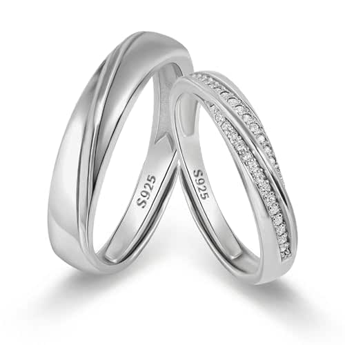 Meissa 2Pcs Couple Rings Adjustable Sterling Silver Wedding Bands