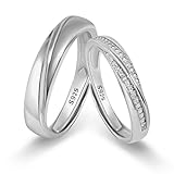 Meissa 2Pcs Couple Rings for Men and Women 925 Sterling Silver Wedding Band Matching Promise Rings Size Adjustable Handmade Bridal Jewellery Size F-T 1/2 (Set of Two Rings)