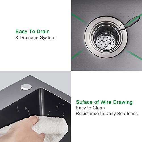 Ougoo 20 X 16Inch Drop-In Tight Radius Black Stainless Steel Topmount Kitchen Sink Single Bowl #TOP2
