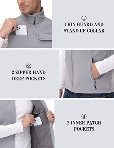 Mofiz Men's Outerwear Vests Golf Hiking Fleece Lined Warm Windproof Waterproof Travel Casual Sleeveless Jacket Zipper Pcokets Light Grey L #TOP5