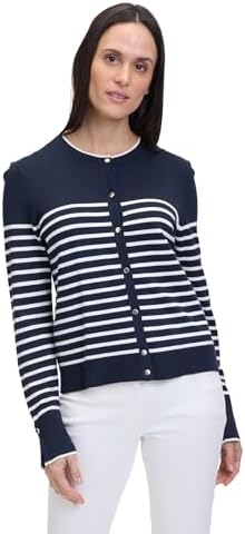Betty Barclay Damen Basic-Strickjacke mit Streifen 36, Patch Dark Blue/Cream