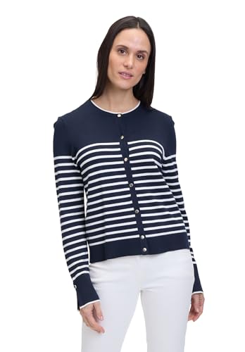 Betty Barclay Damen Basic-Strickjacke mit Streifen 44, Patch Dark Blue/Cream