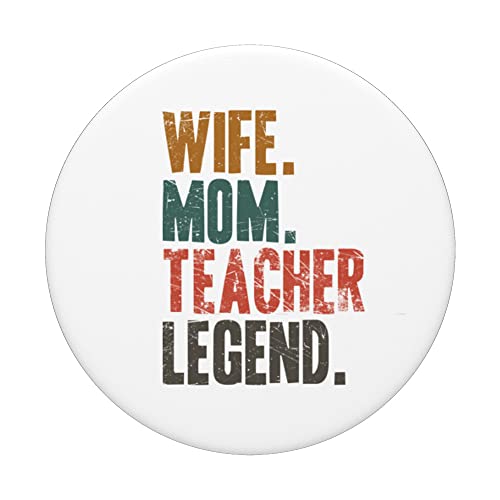 Wife Mom Teacher Funny Teacher Mother PopSockets Swappable PopGrip, Black - Image 3