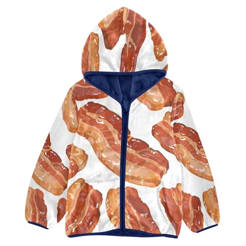 Bacon Strips Pattern Print Design Toddler Fleece Jacket Girl Boys Hooded Fleece Jacket Coat Warm Outwear Zip-up 3-10T