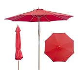 SUNNYARD 9FT Bamboo Patio Umbrella, Large Outdoor Patio Umbrella, UPF 50+ Sun Protection, Rope Pulley Lift & Push-Button Tilt, 8-Rib Ventilated for Garden, Deck, Backyard & Outdoor Dining, Red