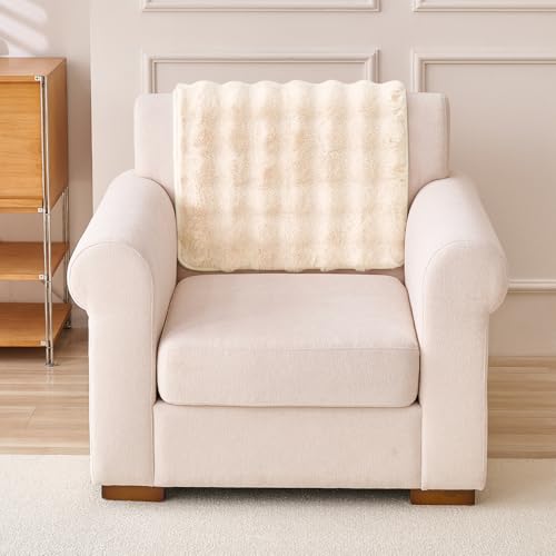 Image of HOKIPO 'FurHug' Luxury Faux Rabbit Fur Sofa Backrest Cover with Anti-Slip Backing, Beige (AR-6289-CRM*1S)