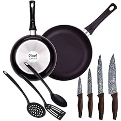 Sartenes Chef Sauce Juego de 2 sartenes + 4 cuchillos de cocina + 3 utensilios de cocina en nylon