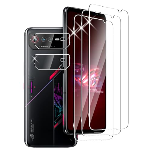 FWang Lot de 3 Verre Trempé de Protection pour Asus ROG Phone 6,avec 2 Pièces Caméra Arrière Protecteur,Anti-Rayures,9H Dureté,sans Bulles,HD Protection...
