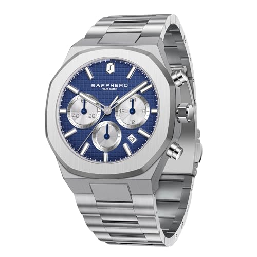 SAPPHERO Uhren Herren Uhren für Männer Luxus Herrenuhr wasserdichte Herrenarmbanduhr Business Datum Sport Zeit Mode Edelstahl Silber blau