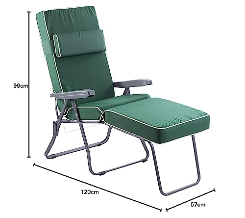 Alfresia Garden Sun Lounger In Charcoal With Luxury Cushion - Adjustable Reclining Outdoor Chair, Foldable Garden Sun Lounger, Choice Of Colours (Green) - 3