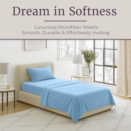 Brushed Microfiber Twin Sheets - 3-Piece Sheet Set with Pillowcase, Flat, and Fitted Sheets - Wrinkle and Fade-Resistant Bedding by Lavish Home (Blue) by Lavish Home - Image 5