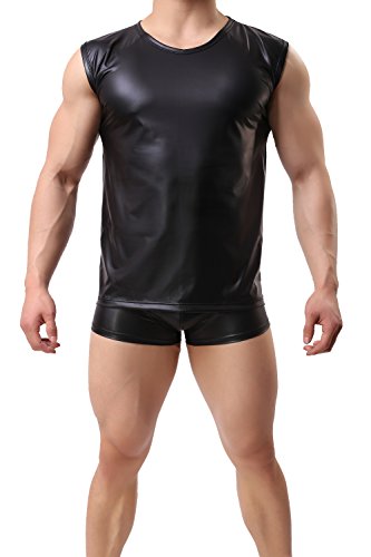 Onefit Men's Patent Leather Sports Undershirt Vest Muscle Tank Top Black S #TOP21