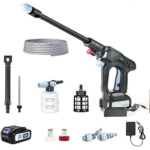 350W Cordless Pressure Washer 21V Power Washer with Snow Foam Lance, Adjustable Nozzle and Hose High Pressure Washer Jet Water Wash Cleaner Gun for Garden, Pet, Car and Outdoor Cleaning,Black Cover