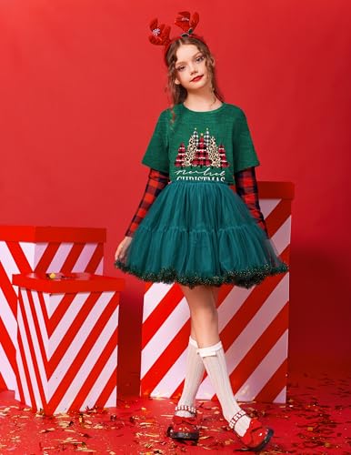 Image of Arshiner Girls Christmas Halloween Long Sleeve Shirts Graphic Stripe Plaid Patchwork Top Tee