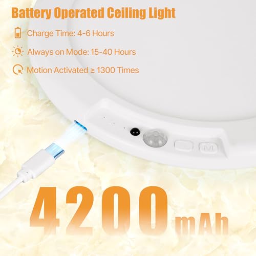 Rodalims RL0029A1 Rechargeable Ceiling Light, No Wiring Battery Operated Ceiling Light With Remote, Motion Sensor Dimmable Timing Motion Activated Overhead Shower Light thumb #3