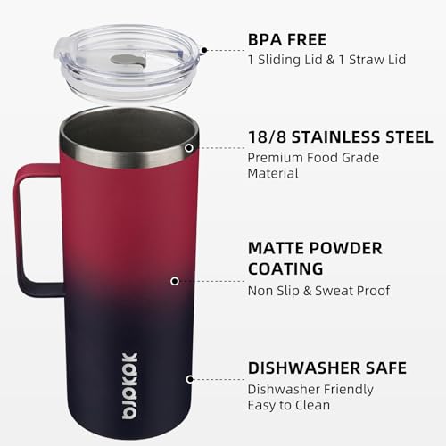 Image of BJPKPK 32oz Insulated Coffee Mug with Handle, Stainless Steel Travel Mug | Keeps Drinks Hot & Cold, Double Wall Vacuum, 2 Lids Included, BPA-Free Coffee Tumbler for Home, Office & Travel