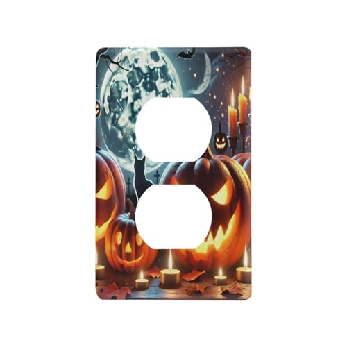 Pumpkin Black Cat Halloween Light Switch Cover Decorative Receptacle Outlet Wall Plate Guard Plastic Outlet Covers for Living Room Home Decor Kitchen (Duplex Outlets Cover)