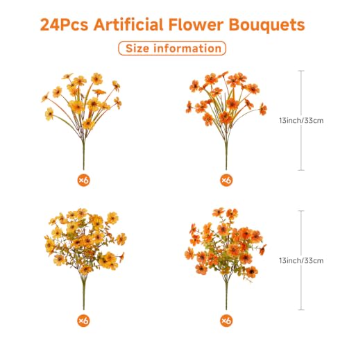 Alupssuc 24 Bundles Artificial Fall Flowers, UV Resistant Faux Mums Porch