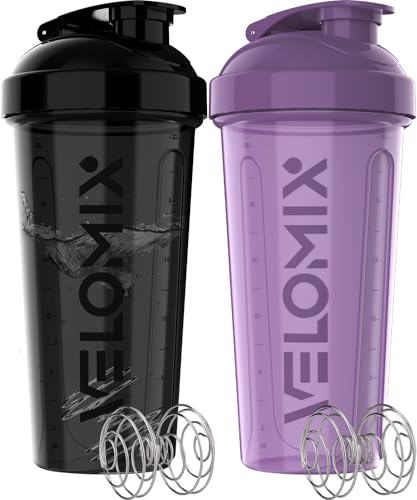 -2 Pack- 28 oz Protein Shaker Bottles for Protein Mixes - 2x Wire Whisk | Leak Proof Shaker Cups for Protein Shakes | Protein Shaker Bottle Pack | Shakers for Protein Shakes-Purple&Black