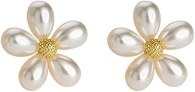Dainty Shell Pearl Flower 925 Sterling Silver Stud Earrings for Women Girls Hypoallergenic Imitation Pearls Petal Cute Small Floral Cartilage Tragus Post Elegant Wedding Jewelry Gift Birthday Bff