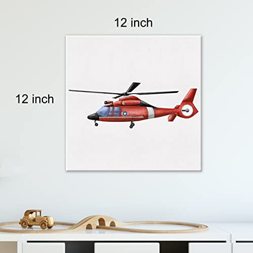Helicopter Watercolor Print Transportation Paintings Canvas Wall Art 12X12 Colorful Helicopter Poster Canvas Artwork Ready To Hang Home Nursery Decor (Framed) #TOP1