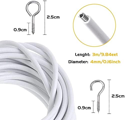 PLASTIFIC 3M Curtain Wire Net Curtain Wire And Hook Set Cord Cable And Eyes For Net Curtains Rail Net Curtains Tension Rod Curtain Hooks Plastic White Hooks