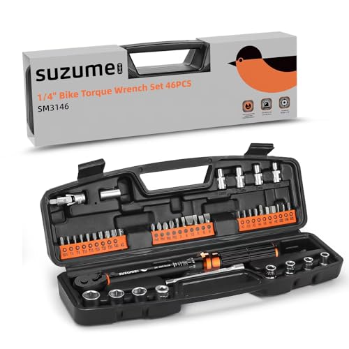 Image of SUZUME 46PCS Bike Torque Wrench Set (20-220 in.lb /2.3-24.9 N.m) ±3% High Accuracy 72 Tooth Click Torque Wrench Set Reversible Head Dual-Scales 1 /4 Torque Wrench For MTB Bicycle Maintenance