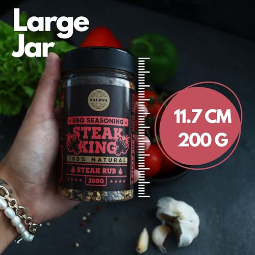 Steak King BBQ Rub - 100% Natural Seasoning - Perfectly Balanced Blend of Spices for Extraordinary Steaks and Other BBQ Beef Dishes - Large Jar (200g)