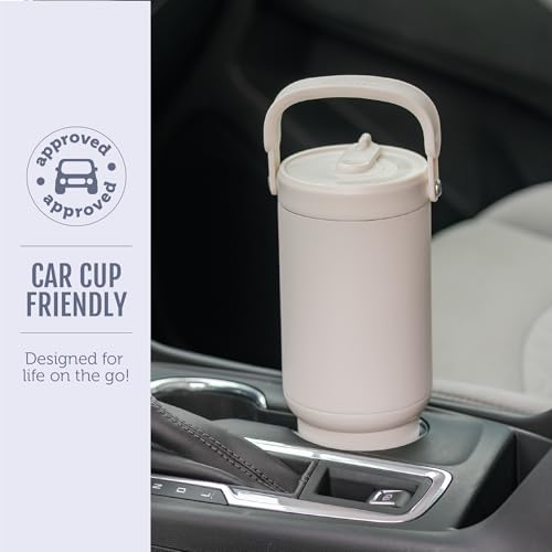 Image of Ello Oasis Go+ 32oz Tumbler with Top Handle and Retracting Straw | Reusable Insulated Stainless Cup, 100% Leakproof Water Bottle, 24 Hours Cold, Cup Holder Friendly For Travel | Porcelain Rose Navy