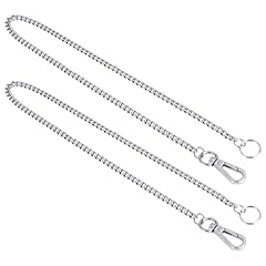 welsberg 2x Portachiavi a Catena Lunga 50 cm per Portafogli, Catena per Pantaloni in Acciaio Inox, Catena a Maglie Argentate per Uomo e Donna, con Moschettone e Anello