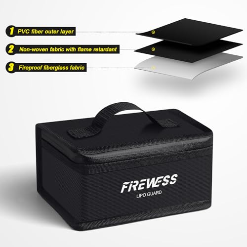 FIREWESS Lipo Safe Bag, Feuerfeste Box für Akkus, Akku Tasche Feuerfest, Pouch Fassungsvermögen Batterie Guard(2 Stück)