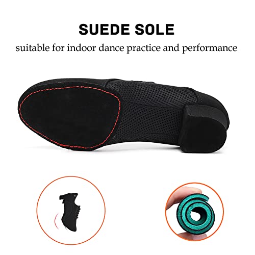JUODVMP Women's Ballroom Dance Practice Shoes Canvas Breathable Chunky Heel Salsa Dance Shoes,Closed Toe3