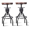 LOKKHAN Set of 2 Industrial Bar Stool-Vintage Adjustable Round Wood Metal Swivel Bar Stool-Cast Iron-23-30 Inch Tall Counter Bar Height Farmhouse Kitchen Stools
