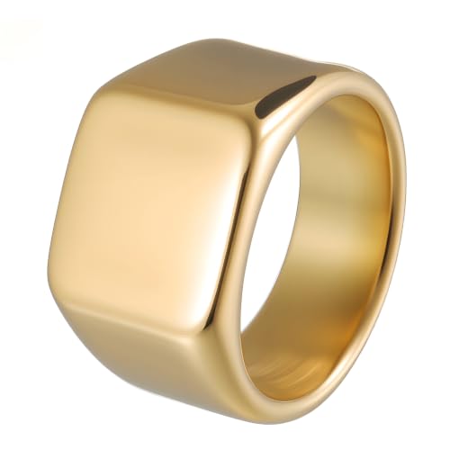 Mens Stainless Steel Plain Signet Ring Rectangular Pinky Ring 14mm Gold 10