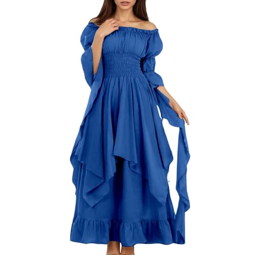 RYTEJFES Vestido victoriano renacentista medieval gótico de bruja para mujer, disfraz de carnaval, S-3XL, azul, S