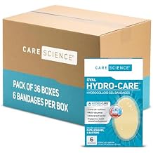 Care Science Hydrocolloid Gel Bandages, 1.34 x 2.13 inches Oval Adhesive Pads First Aid Wound Care Gel Patches, Heels & Toes Blister Prevention, 6 Count Pack of 36