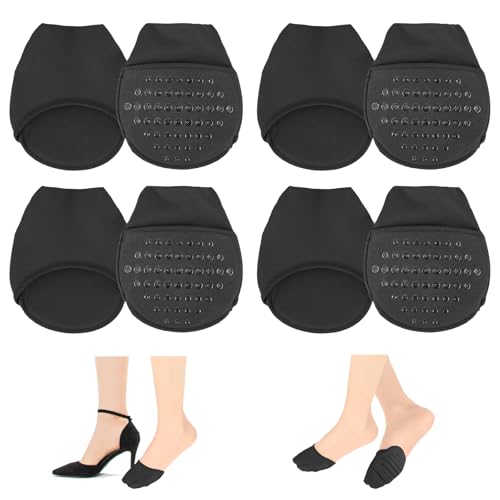 YUXIANLB 4 Pairs Ball of Foot Cushion Socks, Women's Toe Cover with Padding, Toe Topper No Show Liner Sock, Pads Covers, Forefoot Pads, Half Socks with Non Skid Bottom Sponge Cushions (Black)