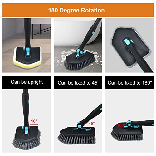 Shower Cleaning Brush With Long Handle, 3 In 1 Tub And Tile Scrubber Brush With 50.4'' Extendable Long Handle Detachable Stiff Bristles Scrub Brush For Cleaning Bathtub Shower Bathroom (Black) #TOP4