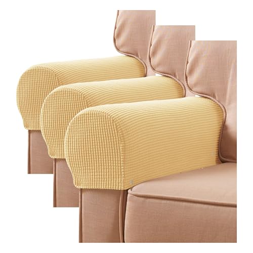 subrtex Stretch Armrest Covers Spandex Arm Covers for Chairs Couch Sofa Armchair Slipcovers for Recliner Sofa with Twist Pins 2pcs (Khaki) (Pack of 3)