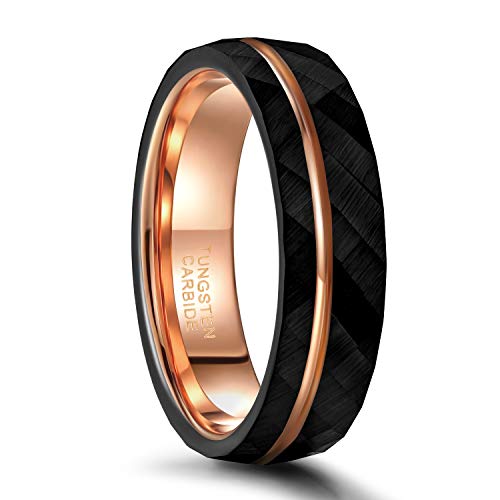 Frank S.Burton 6mm Black Tungsten Rings for Men Women 24K Rose Gold Plated Line Faceted Wedding Bands Ring Brushed Matte Finished Comfort Fit Size 7.5 by Frank S.Burton - Used condition - US$16.21