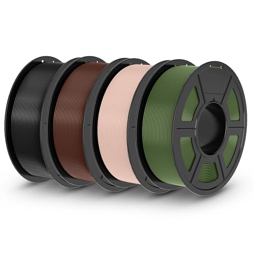 TECBEARS PLA 3D Printer Filament, 4KG PLA Filament 1.75mm, Neatly Wound 3D Printing Filament, Dimensional Accuracy +/- 0.02 mm,1 Kg Per Spool, Pack of 4, Black+Chocolate Brown+Skin+Olive Green