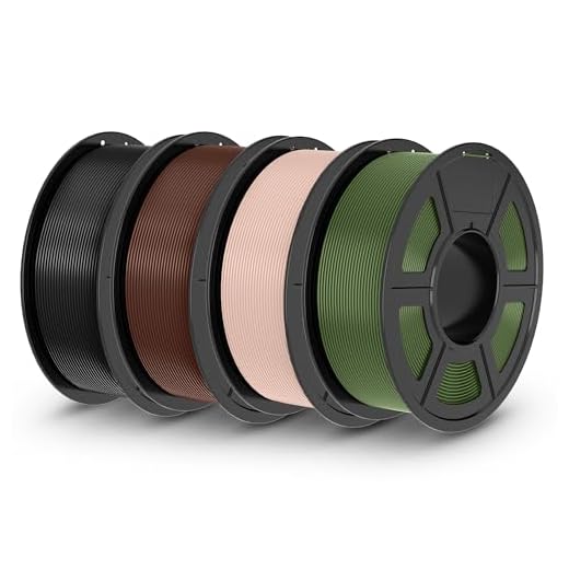 TECBEARS PLA 3D Printer Filament, 4KG PLA Filament 1.75mm, Neatly Wound 3D Printing Filament, Dimensional Accuracy +/- 0.02 mm,1 Kg Per Spool, Pack of 4, Black+Chocolate Brown+Skin+Olive Green