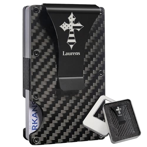kullder Custom Wallet for Men Rfid Money Clip Mens Personalized Wallet Carbon Fiber Wallet With Engraved Name Gift for Men Husband Boyfriend Son Dad Gifts