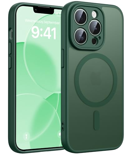 Image of FNTCASE for iPhone 13 Pro Max Case: [Compatible with Magsafe] Translucent Matte Magnetic Phone Cover - Military Grade Drop Protection Shockproof Protective Cases - Green