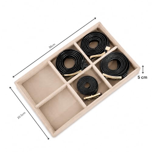 Image of 6 Slot Belt Organizer Tray for Men, Cream | Stackable tray keeps formal, casual and leather belts arranged neatly in wardrobe, closet, drawer, dresser or dressing table
