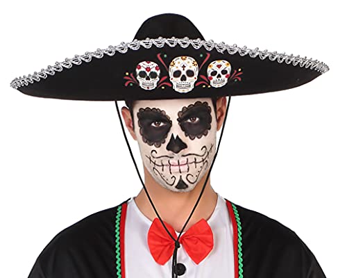 ATOSA sombrero negro mariachi con calaveras para disfraz de día de los muertos