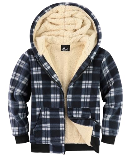 Image of V VALANCH Boys Flannel Jacket Hooded Fleece Lined Zip-up Hoodies Plaid Coat for Kids